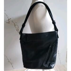 VTG Supercuero Handbag Black Leather Shoulder Bag Zip Pocket Hobo Boho Purse
